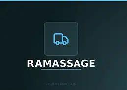Visuel titre du service d'enlèvement de Limajari Cargo, montrant une icône de camion de livraison cyan au-dessus du mot ramassage sur un fond sombre.
