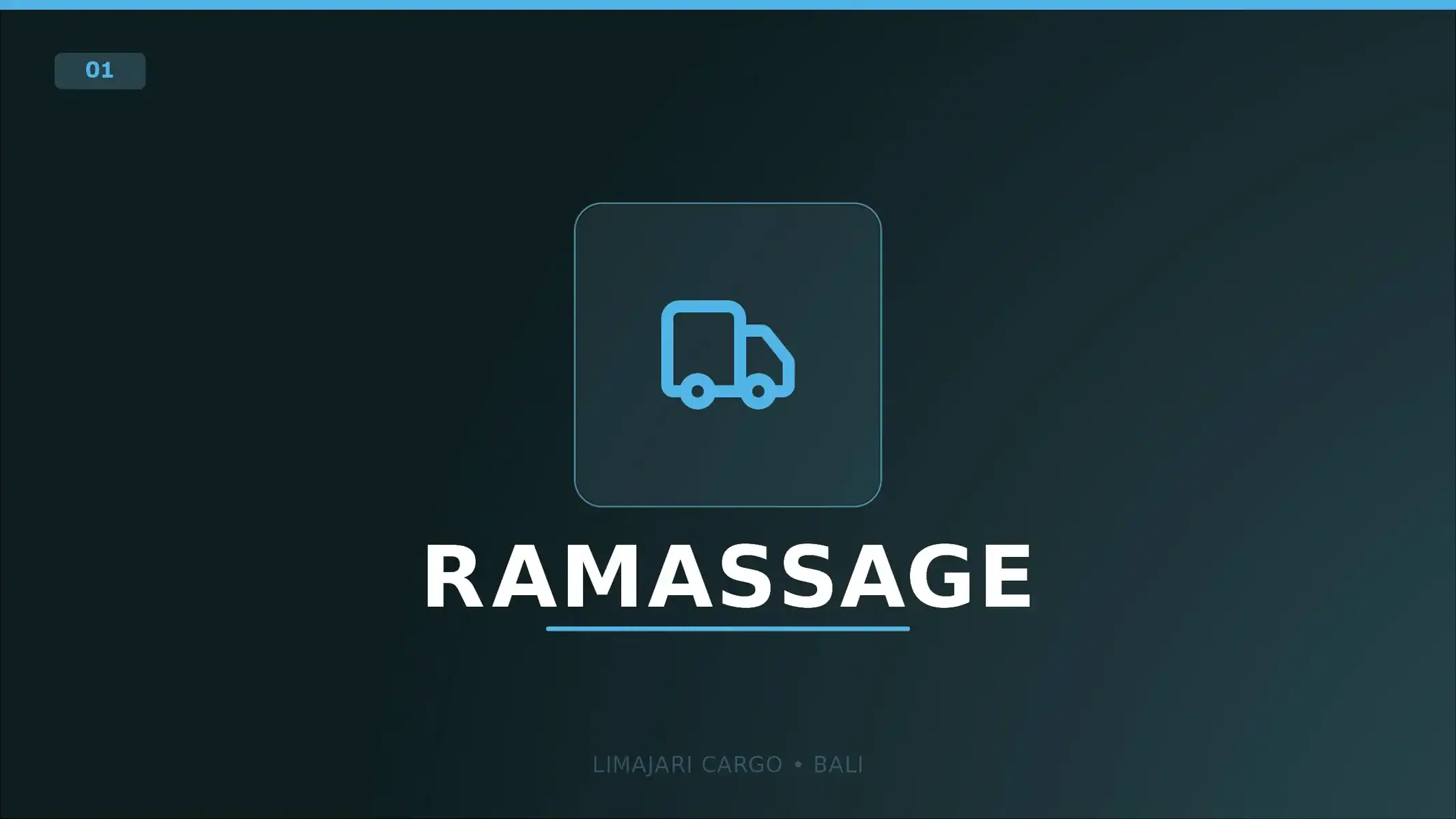 Visuel titre du service d'enlèvement de Limajari Cargo, montrant une icône de camion de livraison cyan au-dessus du mot ramassage sur un fond sombre.