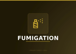 Title graphic for the Limajari Cargo fumigation service, showing a gold spray icon above the word fumigation on a dark background.