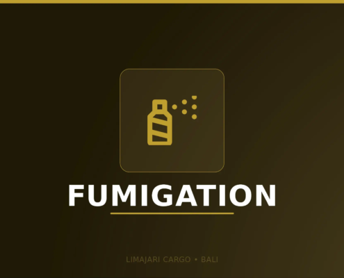 Title graphic for the Limajari Cargo fumigation service, showing a gold spray icon above the word fumigation on a dark background.