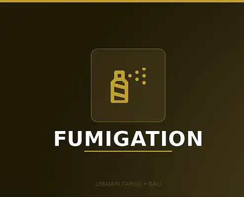 Visuel titre du service de fumigation de Limajari Cargo, montrant une icône d'aérosol dorée au-dessus du mot fumigation sur un fond sombre.