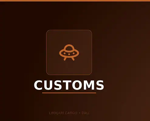 Title graphic for the Limajari Cargo export customs service, showing an orange icon above the word customs on a dark background.