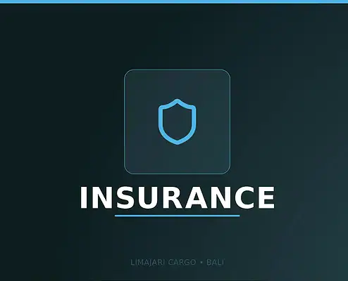 Title graphic for the Limajari Cargo insurance service, showing a cyan shield icon above the word insurance on a dark background.