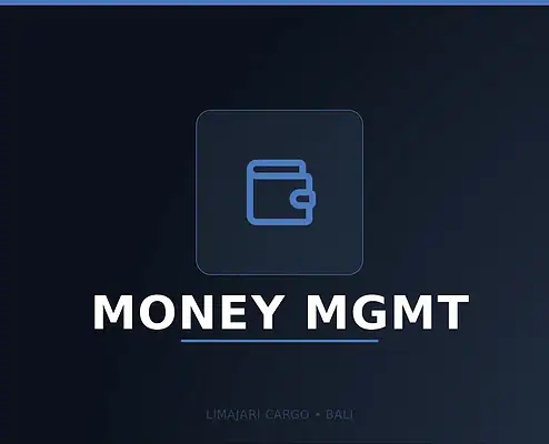 Title graphic for the Limajari Cargo money management service, showing a purple wallet icon above the word money management on a dark background.